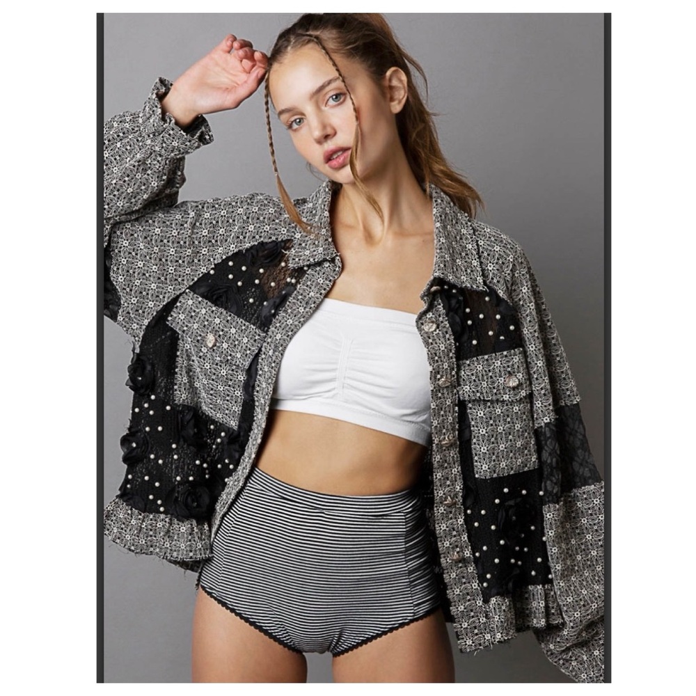 74 1 left ๐บ๐ธPOL lace fabric jacket - Picture 2 of 8